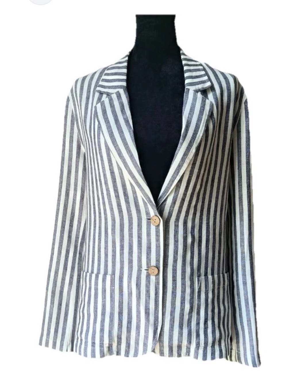 British Khaki 100% Linen Striped Blazer